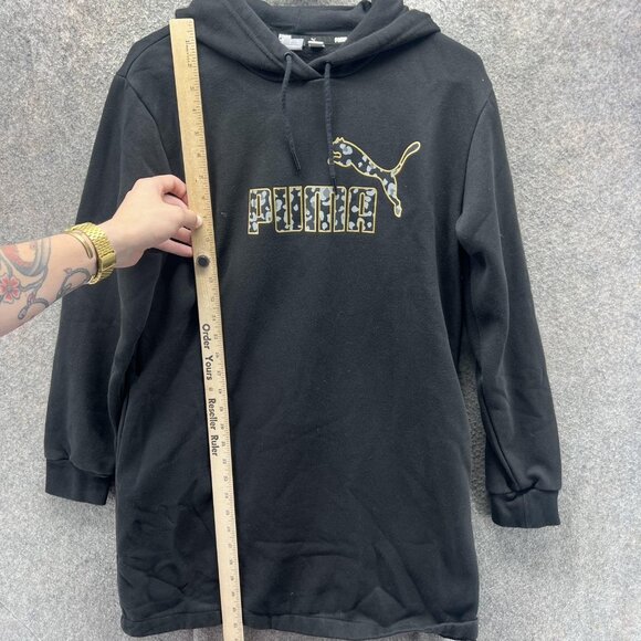 Puma Hoodie Dress Womens Small Black Camo Logo Fleece Sweatshirt Tunic - Picture 7 of 10